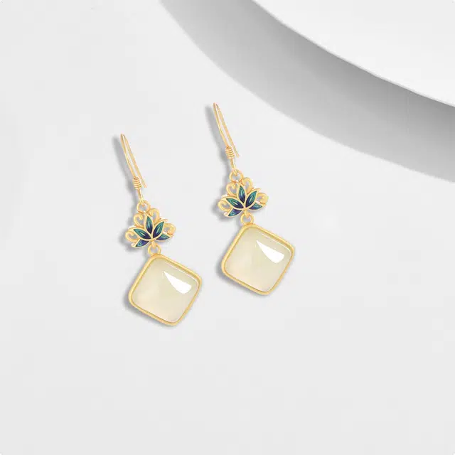 尚银福 祥云莲花方糖 新中式国潮招财祥云莲花纳福耳饰 古典宫廷轻奢气质 合金 耳环 女款