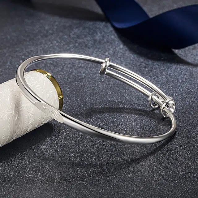 尚银福 平安福牌 冷淡风小众高级感 新中式复古简约大方平安喜乐镂空福牌推拉调节手饰 合金 手镯 女款