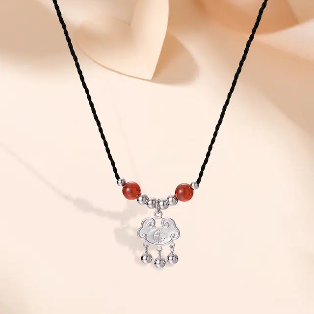 尚银福 祥云平安锁 新中式复古国潮民族风时尚个性轻奢高级感 新年本命年招财纳福 合金 项链 女款