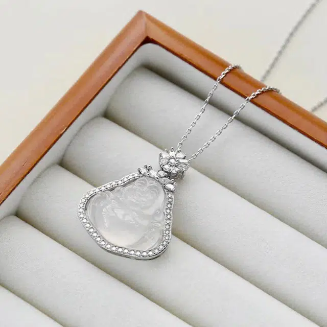 尚银福 弥勒佛 国潮新中式时尚优雅气质复古轻奢高级感 小众创意设计简约精致时尚百搭锁骨链 合金 项链 男女同款情侣款