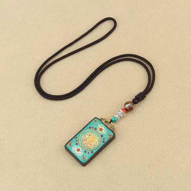 尚银福 好运黄财神唐卡 新中式复古国风精致高级感小众设计 民族风古典国潮藏式无事牌个性百搭 黑檀 项链 男女同款情侣款