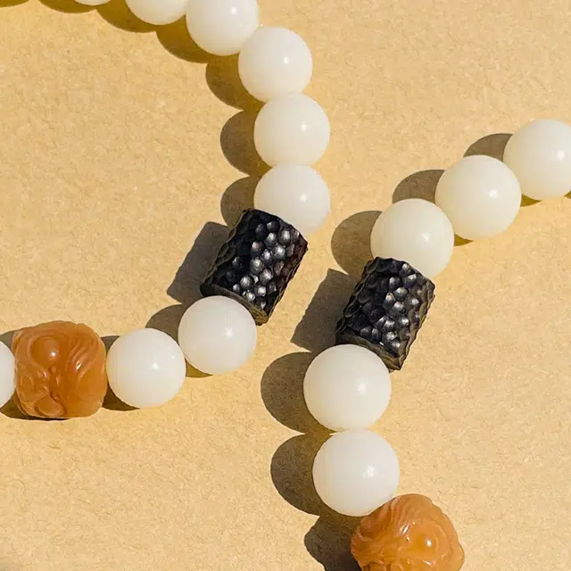 尚银福 醒狮貔貅 新中式国风醒狮串珠佛珠 复古时尚简约文玩盘玩绕指柔 菩提子/菩提籽 手串 男女同款情侣款