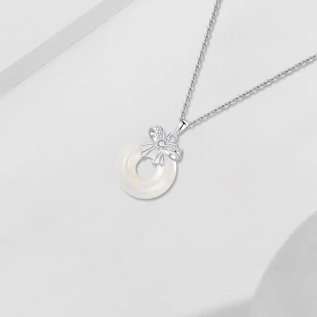 尚银福 蝶恋平安扣 新中式国潮气质复古优雅甜美蝴蝶结圆环轻奢精致简约 合金 项链 女款