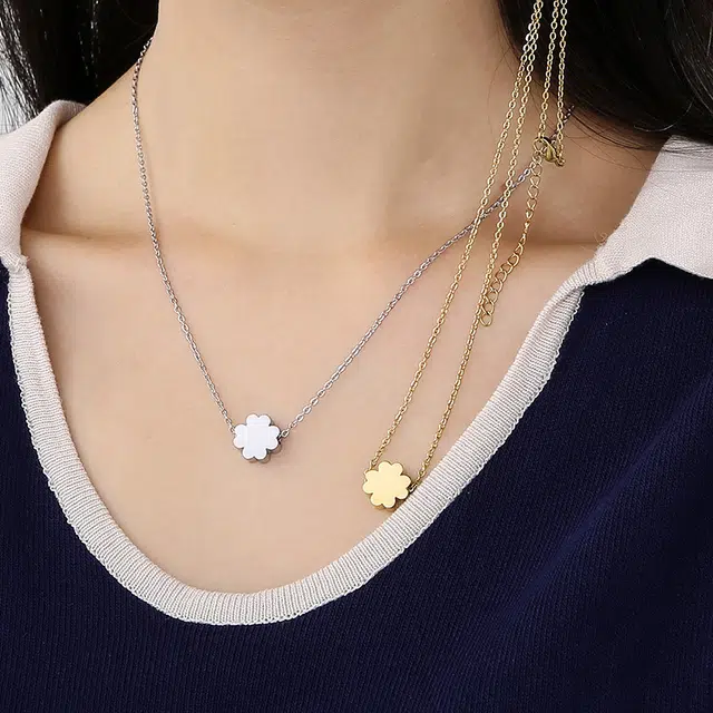 尚银福 幸运四叶草  森系小清新时尚优雅气质轻奢高级感 冷淡风简约小众设计叶子 合金 项链 女款