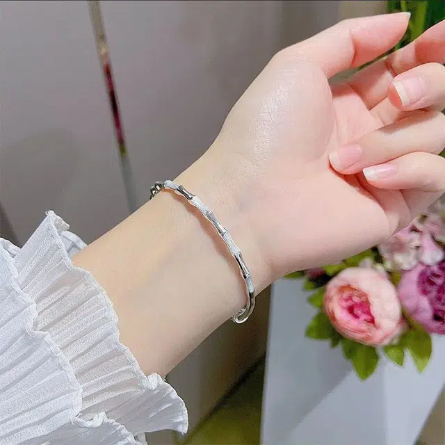 尚银福 青梅竹马国潮新中式 复古气质轻奢高级感 民族风小众设计节节高升竹节 合金 手镯 女款