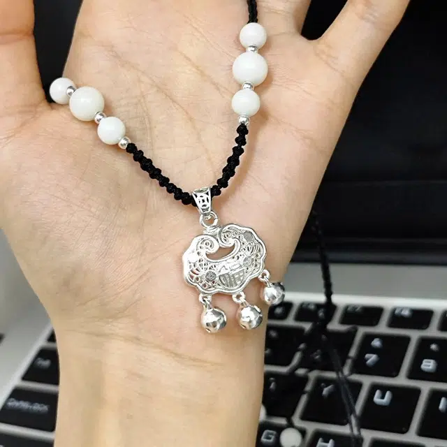 尚银福 平安长命锁系列 国潮新中式时尚气质复古轻奢高级感 森系小清新平安锁串珠编绳手绳套装 菩提子/菩提籽 项链 男女同款情侣款