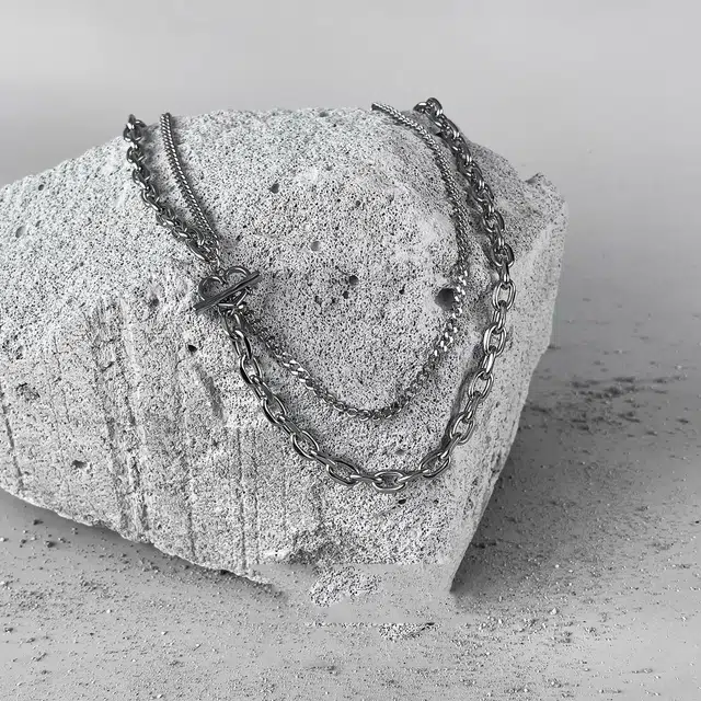 尚银福 二合一叠戴 双层爱心 美式个性拼接嘻哈街头时尚潮酷小众设计 极简风轻奢高级感精致个性百搭 合金 裤链 男女同款情侣款