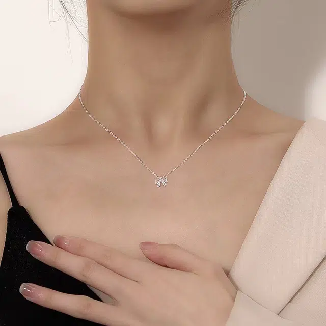 尚银福 蝴蝶结系列 心动甜美少女星芒流苏 个性气质甜酷冷淡风设计感蝴蝶结套装 合金 项链 女款