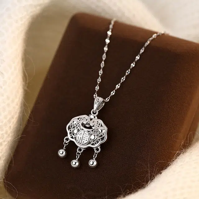 尚银福 铃铛平安锁 长命锁岁岁平安复古国风轻奢传统国潮高级感百搭 合金 项链 女款