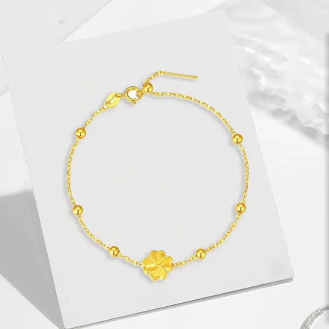 尚银福 幸运四叶草 冷淡风森系幸运草转运珠精致轻奢简约小众设计高级感时尚百搭手饰 好运 合金 手链 女款