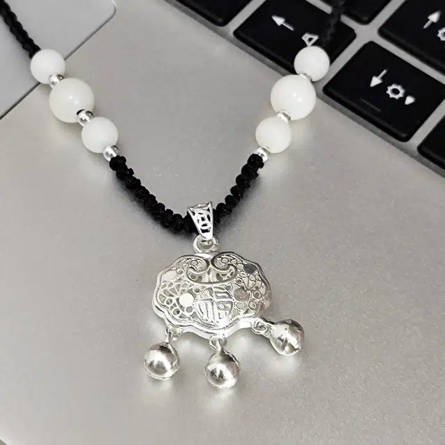 尚银福 平安长命锁系列 国潮新中式时尚气质复古轻奢高级感 森系小清新平安锁串珠编绳手绳套装 菩提子/菩提籽 项链 男女同款情侣款