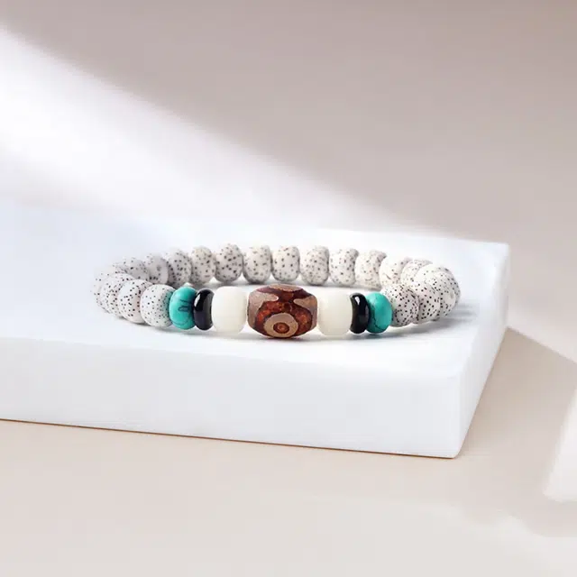 尚银福 三眼天珠 新中式 招财平安盘文玩念珠绕指柔串珠佛珠 菩提子/菩提籽 手串 男女同款情侣款