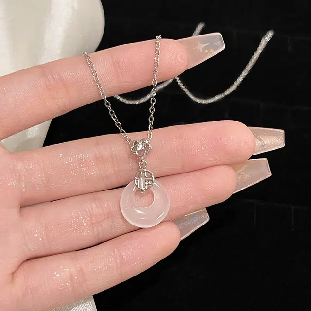 尚银福 福牌平安扣系列 新中式碎银几两岁岁平安国风平安扣转运珠平安纳福小众福牌流苏可调节首饰 合金 项链 女款