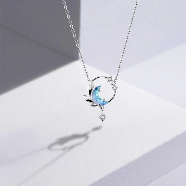 尚银福 月夜疏影 月落星河小众设计感星月锁骨链冷淡风高级轻奢 合金 项链 女款