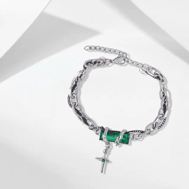 尚银福 绿野仙踪 欧美街头嘻哈潮流甜酷帅 十字星芒流苏缠绕甜蜜饰爱小众设计高级感 合金 手链 男女同款情侣款