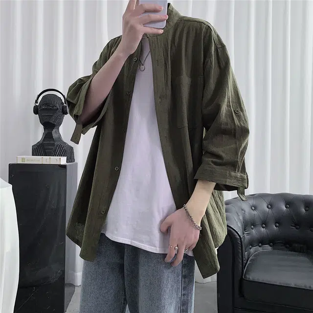 玉儿恋 潮牌宽松透气舒适百搭休闲落肩短袖及衬衣衬衫 男女同款