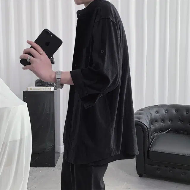 玉儿恋 潮牌宽松透气舒适百搭休闲落肩短袖及衬衣衬衫 男女同款