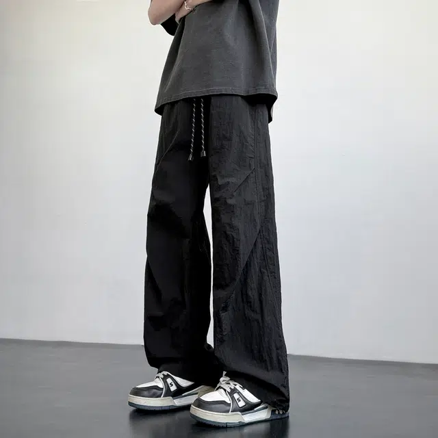 华夏儿女 美式纯色基础棉麻户外伞兵垂感褶皱阔腿速干工装冰丝裤直筒宽松轻薄透气舒适通勤百搭运动拖地休闲裤 男女同款