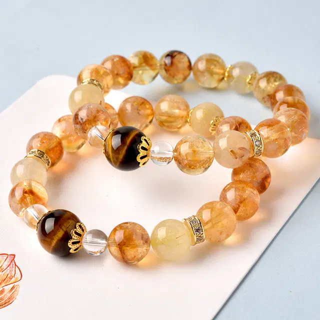 【匠心手作 夏日天光】 灵菲 金光璀璨招财转运转运珠 新中式小众设计百搭时尚高级感幸运#好运 黄水晶 手串 男女同款情侣款