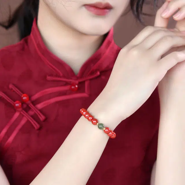 灵菲 安平喜乐 转运珠 紫金砂佛珠 新中式国潮素圈 平安本命年 朱砂 玉石手串 女款 礼物 礼盒