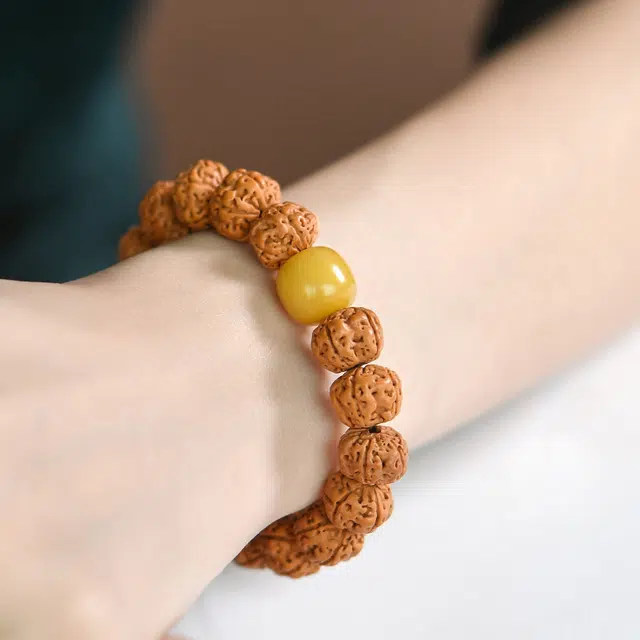 灵菲 金刚菩提 新中式绕指素圈 佛珠文玩 白 黄 菩提转运珠 盘珠盘玩 金刚菩提 菩提类手串 男女同款情侣款  礼物 送男女朋友 生日