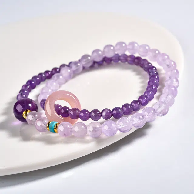 【匠心手作 紫定上岸】 灵菲  考试上岸招财转运双圈叠戴 新中式小众高级感百搭 九紫离火#好运处理 紫水晶 手串 女款