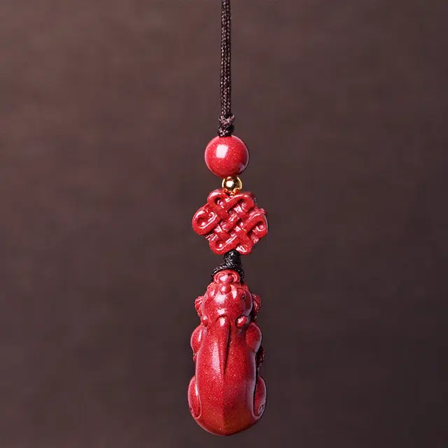 灵菲 吉祥纳财貔貅 朱砂手机挂件 平安转运钥匙扣 后视镜挂坠 汽车车内吊饰挂饰 生日 礼物 紫金砂 玉石吊坠 男女同款情侣款 朱砂