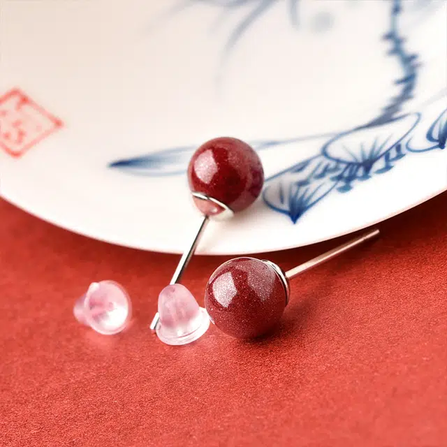 【匠心手作 小圆满】 灵菲 平安吉祥新中式小众简约百搭再造辰砂 朱砂 耳钉 女款