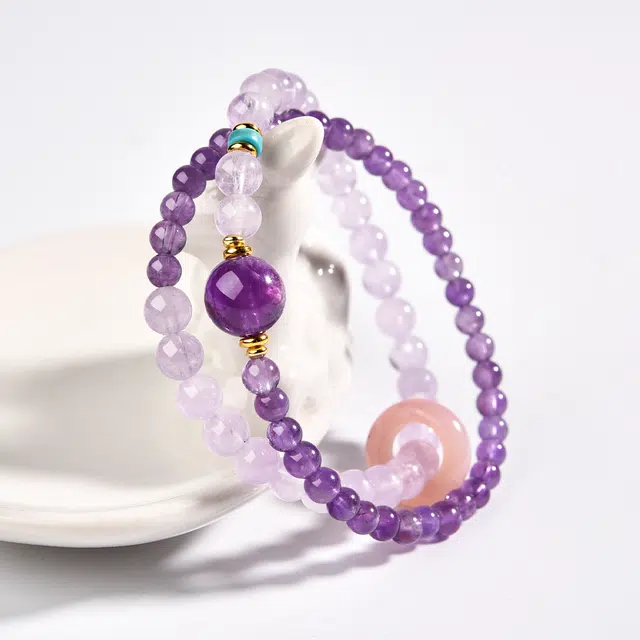 【匠心手作 紫定上岸】 灵菲  考试上岸招财转运双圈叠戴 新中式小众高级感百搭 九紫离火#好运处理 紫水晶 手串 女款