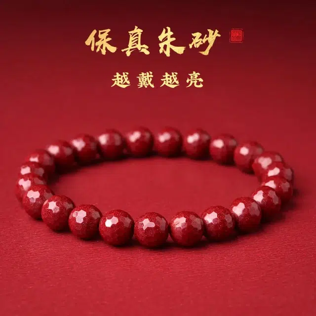 灵菲 六棱镜面佛珠 新中式刻面手链 复古文玩 平安转运本命年 礼物 朱砂 玉石手串 男女同款情侣款 礼物 礼盒