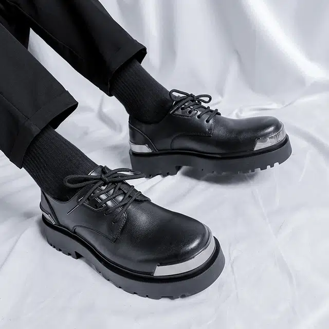 时尚德比鞋 厚底内增高复古百搭舒适英伦风休闲鞋 男士休闲 男女同款 经典黑色