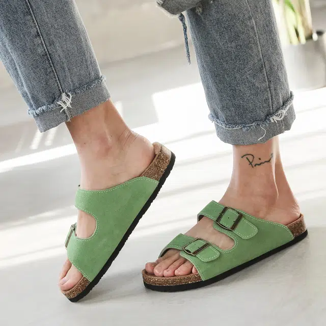 果洛菲 软木拖时尚外穿一字拖鞋 男女同款 绿色