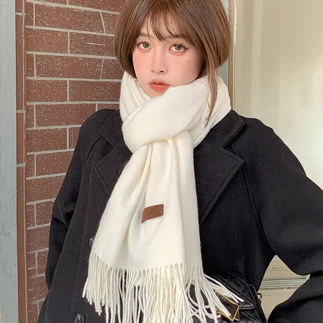 纳兰杜 时尚潮流高级感纯色加厚防风防寒保暖百搭休闲 绒线围巾 女款