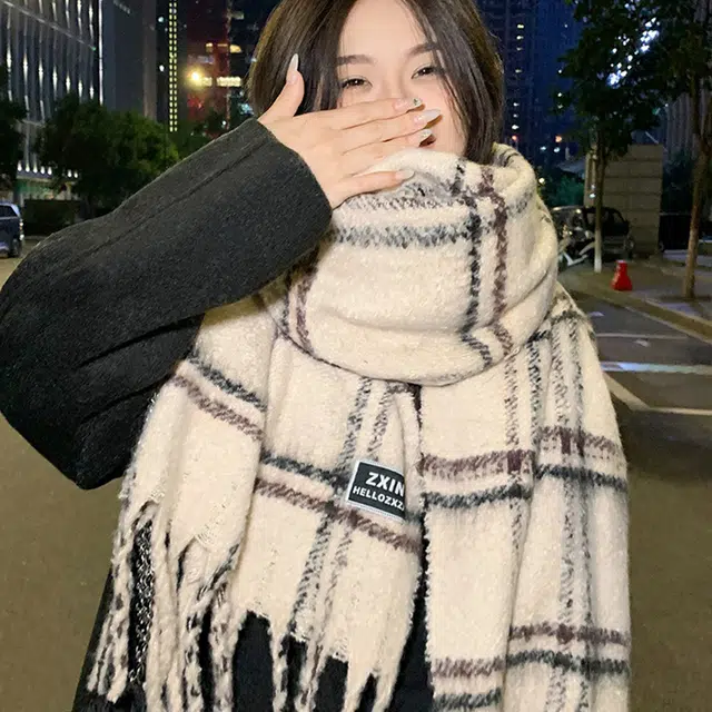 纳兰杜 条纹流苏小清新高级感加厚保暖 绒线围巾 女款