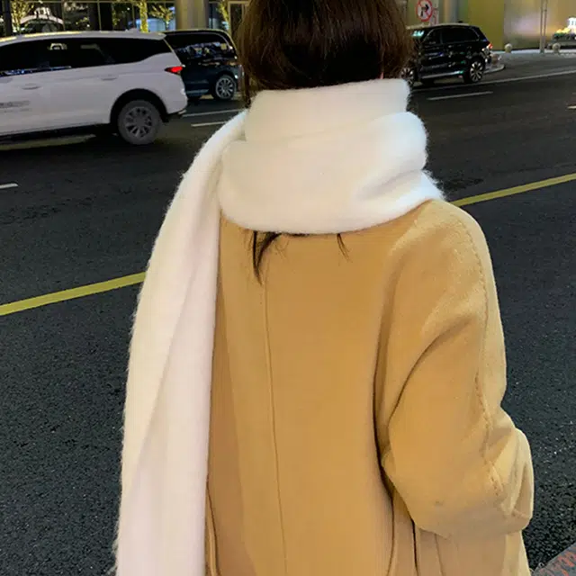 纳兰杜 流苏长款百搭时尚小清新保暖加厚 聚酯纤维 绒线围巾 女款 白色