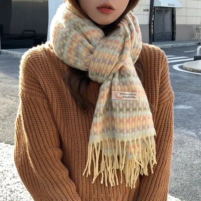 纳兰杜 甜美小清新流苏款 两用文艺氛围感可爱 围脖 女款 鹅黄色