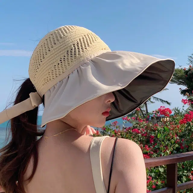 纳兰杜 遮阳帽防紫外线夏季旅游露营太阳帽 织物（涤纶） 防晒帽 女款 米色/卡其/黑色