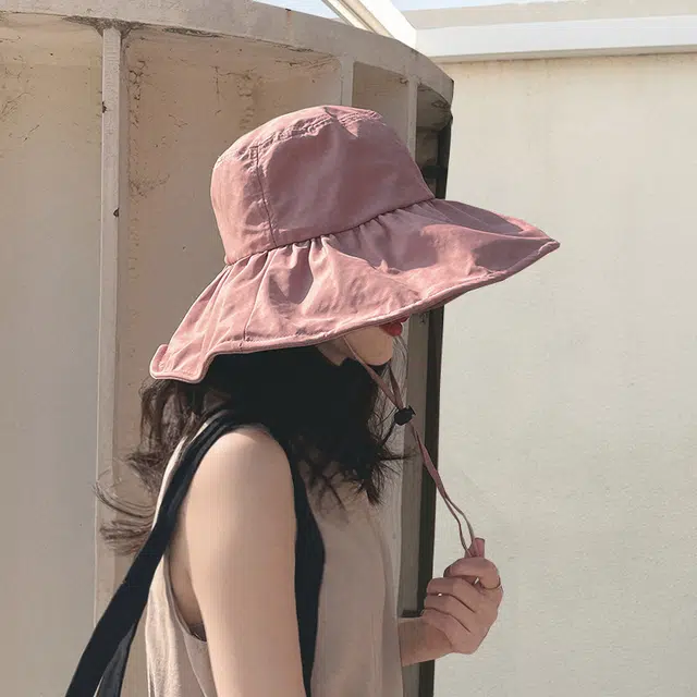 纳兰杜 超大帽檐遮阳防紫外线夏季显脸小太阳帽 涤纶 防晒帽 女款 粉色/子夜黑/驼色