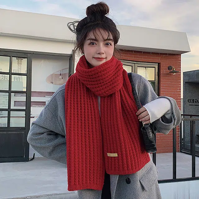 纳兰杜 纯色简约高级感防风防寒潮流百搭 礼盒装 腈纶 绒线围巾 男女同款情侣款 酒红色/米色