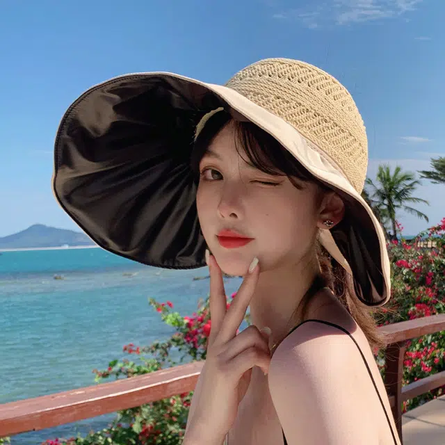 纳兰杜 遮阳帽防紫外线夏季旅游露营太阳帽 织物（涤纶） 防晒帽 女款 米色/卡其/黑色
