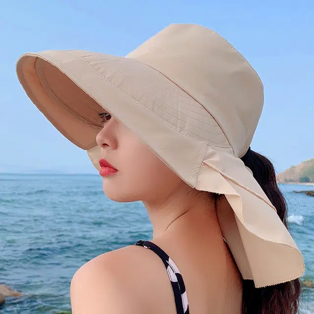 纳兰杜 纯色休闲简约遮阳户外显脸小透气 棉涤/涤纶 防晒帽 女款 米色/卡其色/黑色