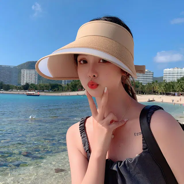 纳兰杜 防紫外线空顶帽高级感太阳帽遮阳骑行运动 草编 防晒帽 女款