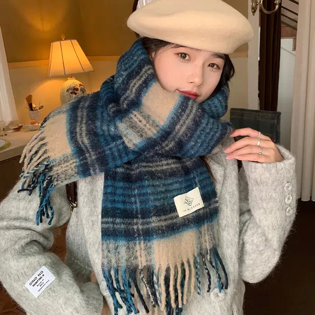纳兰杜 拼色流苏软糯感保暖防寒高级感 绒线围巾 女款