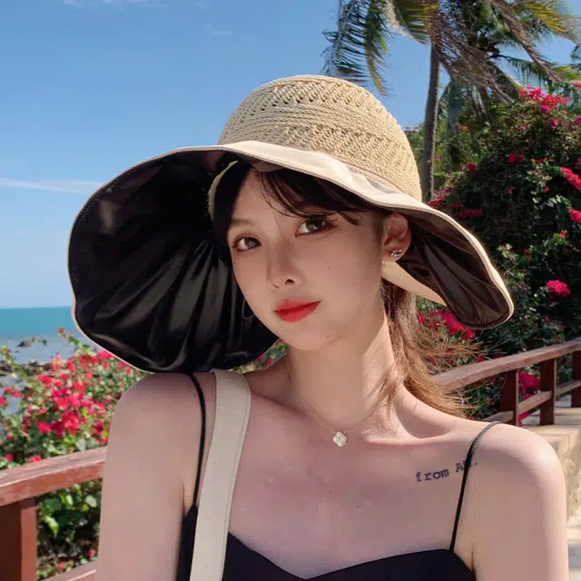 纳兰杜 遮阳帽防紫外线夏季旅游露营太阳帽 织物（涤纶） 防晒帽 女款 米色/卡其/黑色
