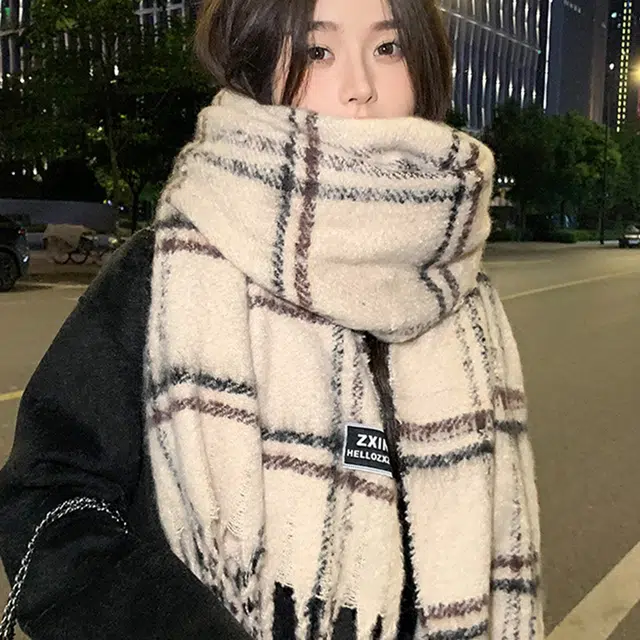 纳兰杜 条纹流苏小清新高级感加厚保暖 绒线围巾 女款