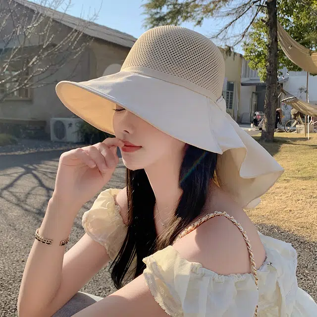 纳兰杜 防紫外线超大帽檐遮阳户外可折叠显脸小 聚酯纤维 防晒帽 女款