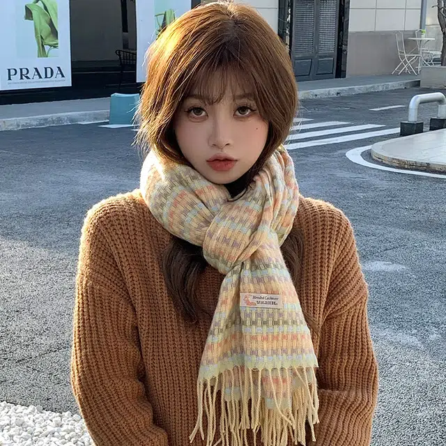 纳兰杜 甜美小清新流苏款 两用文艺氛围感可爱 围脖 女款 鹅黄色