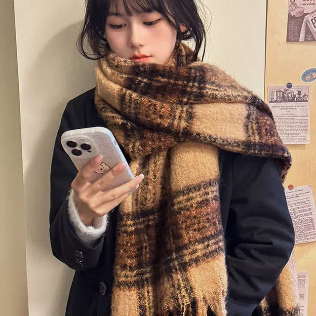 纳兰杜 拼色长款流苏软糯复古风穿搭 聚酯纤维 女款 棕色