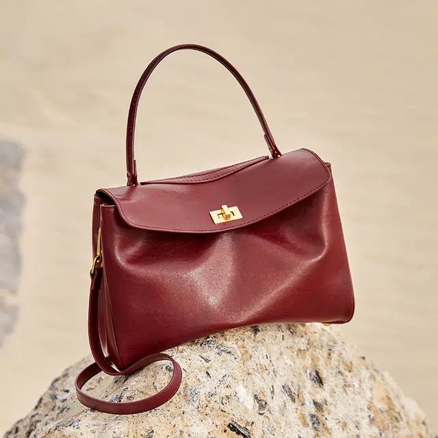 纳兰杜 经典气质时尚百搭大容量高级感简约休闲复古通勤小众品牌单肩斜挎包 牛皮拼合成革 手提包 常规 女款 子夜黑/车厘子红