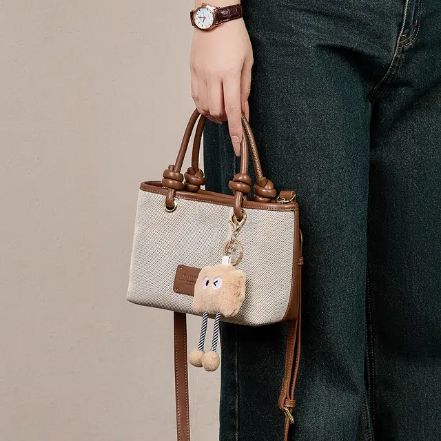 纳兰杜 时尚简约撞色 织物 单肩包手提包 小号 女款 卡其色